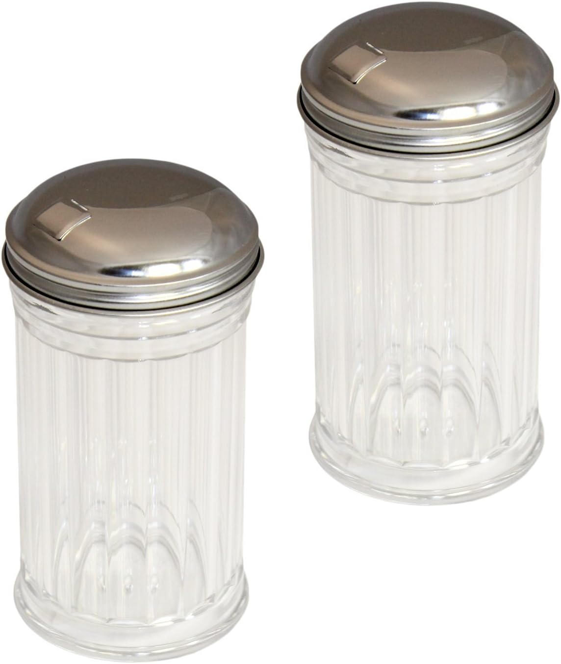 Royal Industries Set of 2 Clear Plastic Sugar Shakers with Stainless Steel Side Flip Pouring Cap