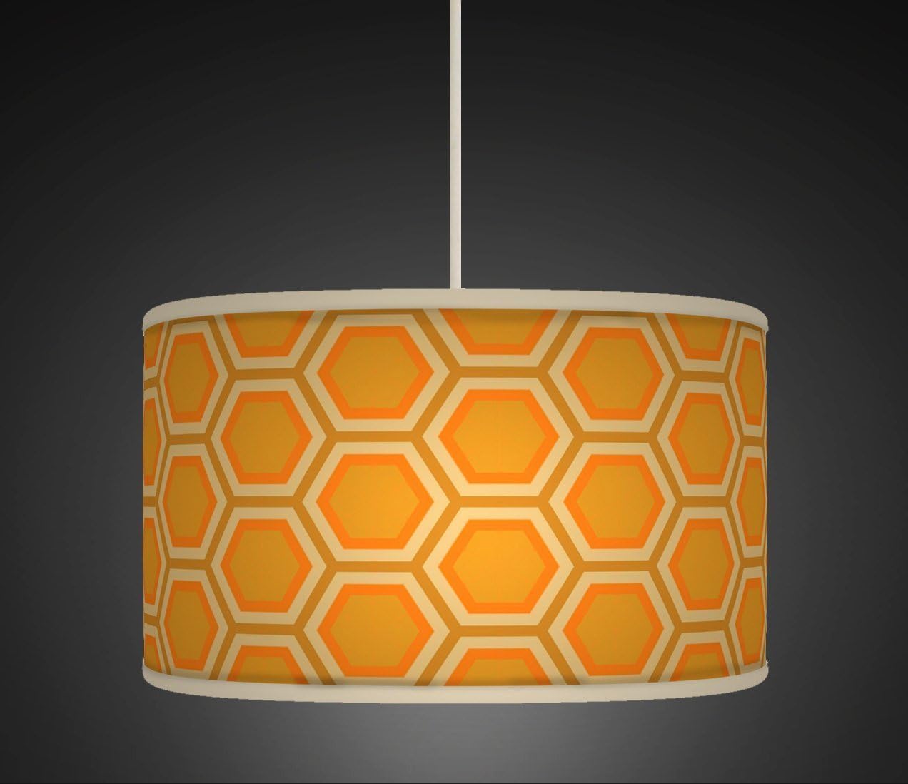 60cm (24") Orange Mustard Honey Comb Retro Geometric Handmade Printed Fabric Lamp Drum Lampshade Floor or Ceiling Pendant Light Shade 167