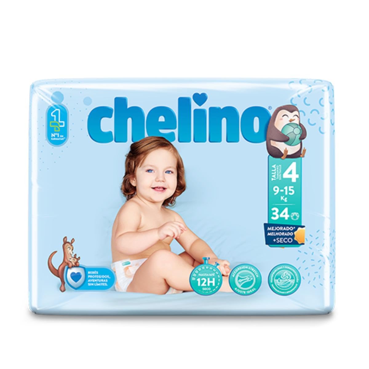INDAS Chelino Fashion & Love Nappies, Size 4 (9-15 kg) 34 Units