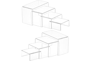 Albumgit 8 Pcs 2 Set (3”L, 4”L, 5”L, 6”L) Small Acrylic Risers, 4mm Thick Clear Acrylic Display Stand, Rectangular Desktop Showcase Collectibles for Funko Pop Figures, Cupcake, Dessert, Perfume