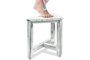 ENKEZI Shower Foot Rest 12 in - Shower Seat for Inside Shower - Shower Bench, Shower Stool for Shaving Legs, Corner Bench Suitable for Small Shower Spaces (Rustic White)