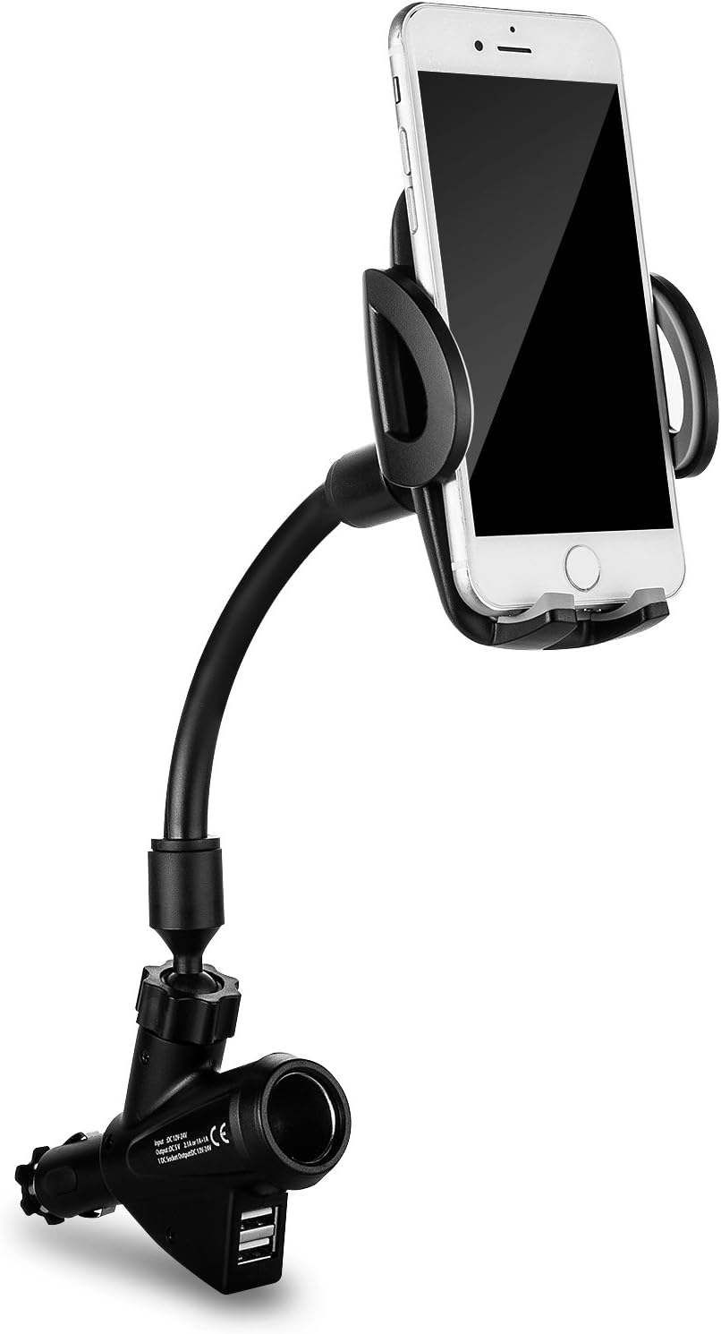 Fullele Car Charger Mount, 3-in-1 Universal 360 Rotation Car Mount Charger for Most Models Smartphones