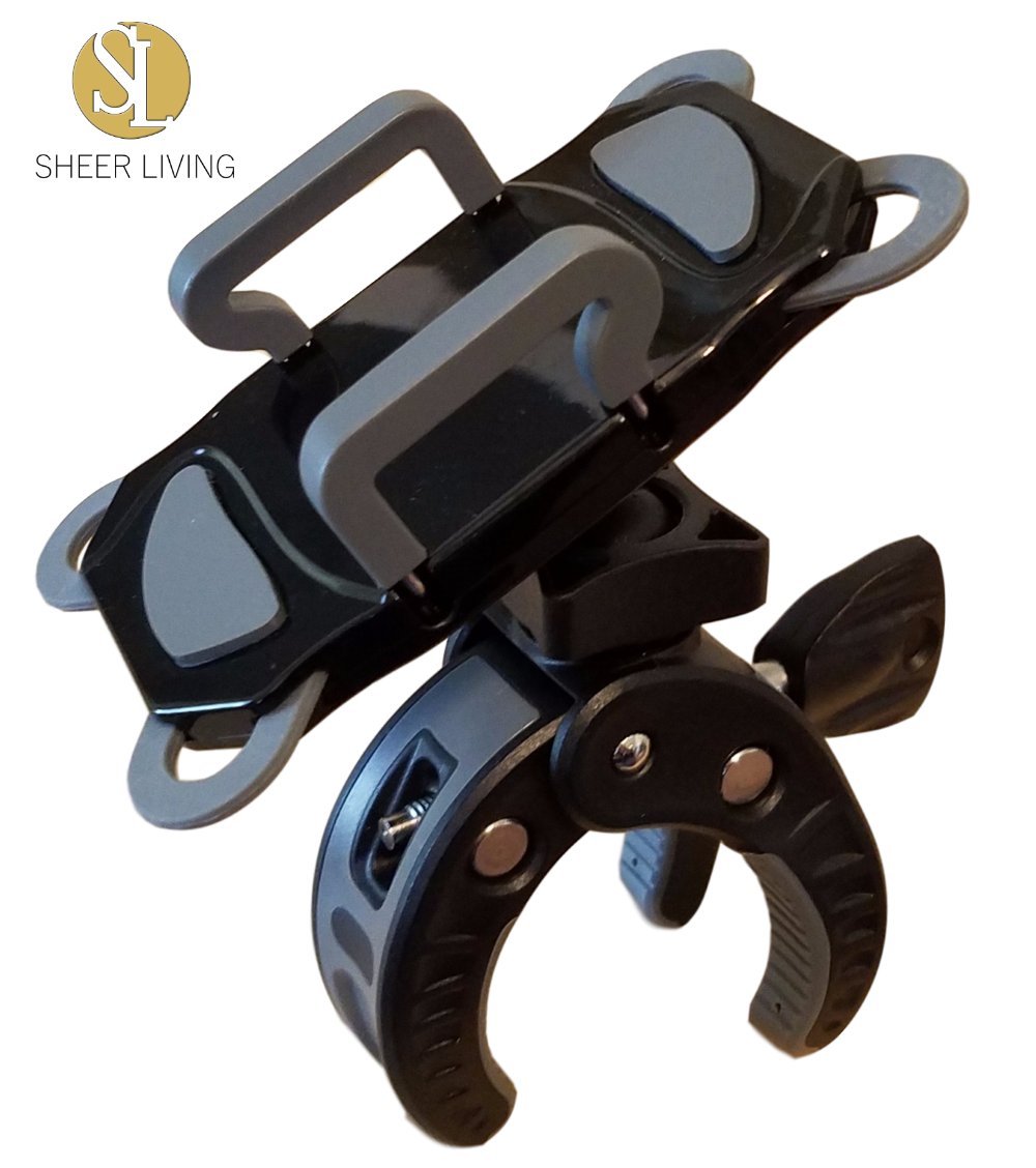 Baby Stroller Phone Holder, Shopping Cart, Golf Cart, Push Cart, Bike Phone Mount, for Motorcycle, Scooter, ATV, Boat, Spin Bike, Treadmill, Handlebar- Universal- iPhone, Cell Phone Clamp (Grey)