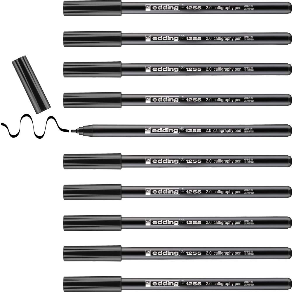 edding 1255 calligraphy pen - black - box of 10 - calligraphy nib 2 mm - fibre pen for paper, wood, terracotta, canvas - hand lettering, bullet journals, thank you cards, calligraphy books — image 1
