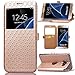 S7 Case, Galaxy S7 Case, ArtMine Quilted Plain Color Window View Function PU Leather Flip Folio Book Style Card Slots Kickstand Wallet Phone Case for Samsung Galaxy S7 Golden