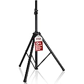 Pyle Universal Speaker Stand Mount Holder Heavy Duty Tripod w/ Adjustable Height from 40” to 71” and 35mm Compatible Insert Easy Mobility Safety Pin and Knob Tension Locking for Stability, Black