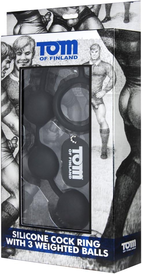 Tom of Finland Black Silicone Cock Ring with 3 Weighted Balls, U - Image 3