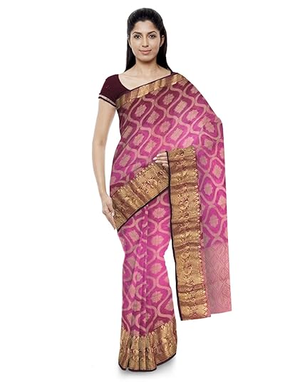 N J Sarees Handmade Womens Cotton Silk Saree (Purple, NJSa311)