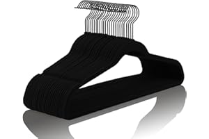 MIZGI Premium All Black Velvet Hangers with Black Hooks (50 Pack) Heavy Duty - Non Slip Felt Hangers - 360 Degree Swivel,Space Saving Clothes Hangers,Durable Strong Hanger for Suits,Coat