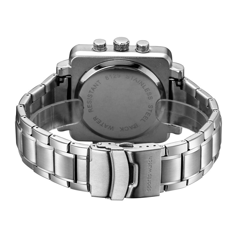 Sailine multifunzione uomo Soprt orologio doppio movimento 2 fuso orario con cinturino in acciaio INOX marca 30 m impermeabile (silver)