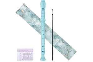 Hanaoyo Soprano Recorder Instrument German Style C Key 8 Holes, Recorder Instrument for Beginners School Student with Cleaning Rod, Fingering Chart, Leather Case (Sky Blue)
