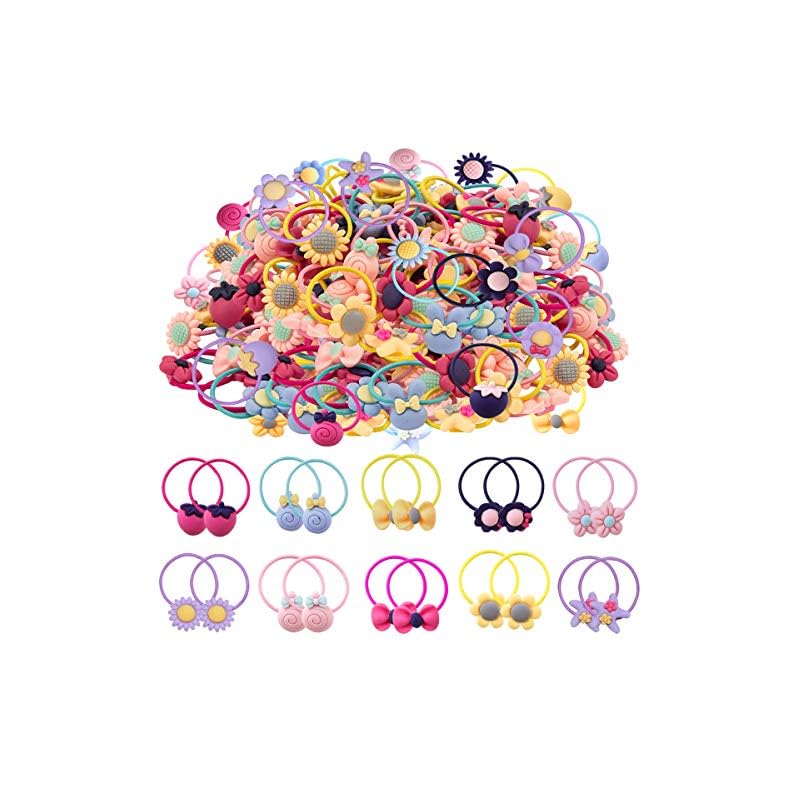 WillingTee 120pcs (60 pairs) Mix Colors Girl’s Elastic Hair Ties Soft Rubber Bands Hair Bands Holders Pigtails Hair…