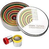 Alimat PluS Round Cookie Biscuit Cutter Set, 12 Pack Pastry Cutters in Graduated Sizes for Donut, Dough, Fondant, Clay, Stain