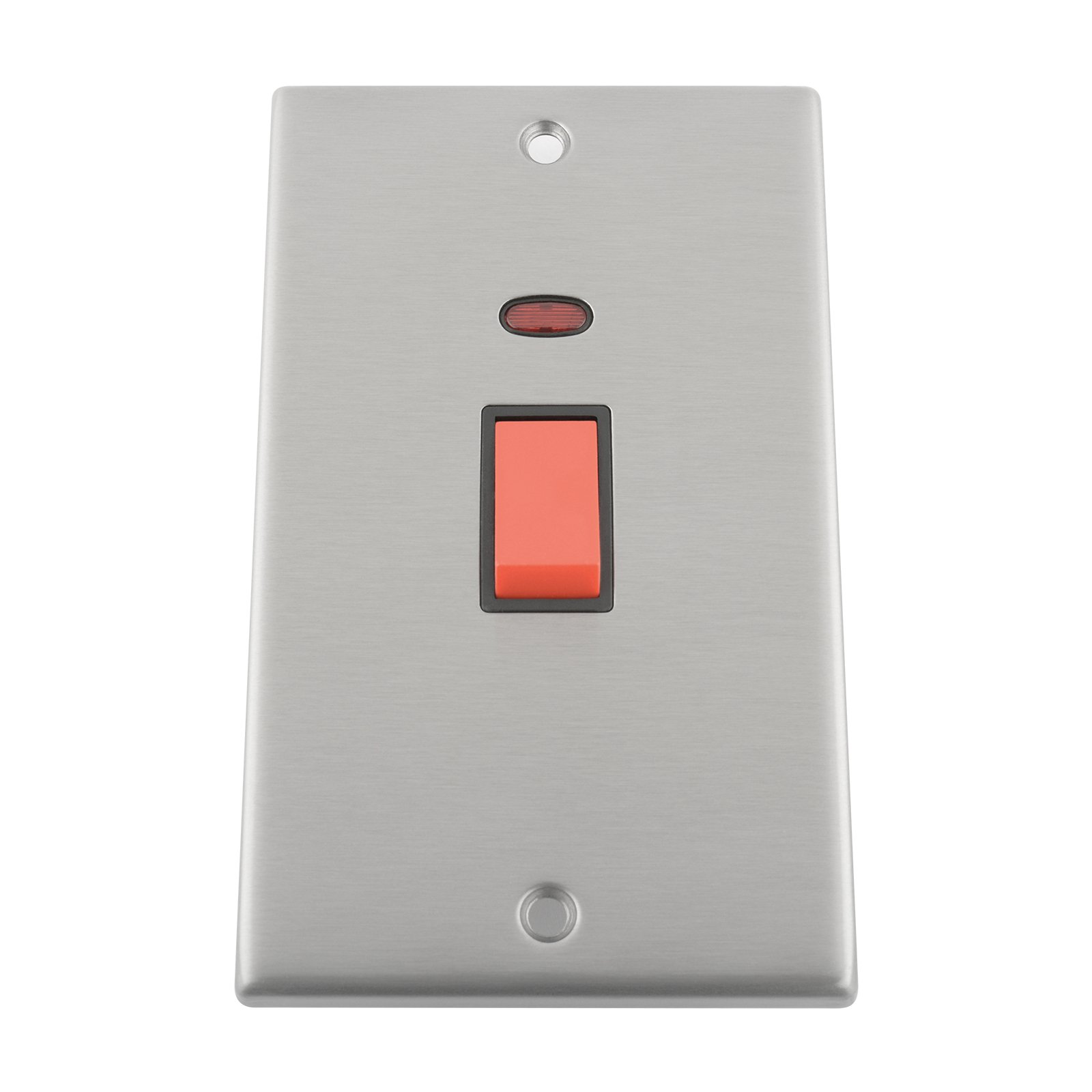 Cooker Oven Switch w/Neon 45 Amp - Tall Plate - Satin Chrome - Square - Black