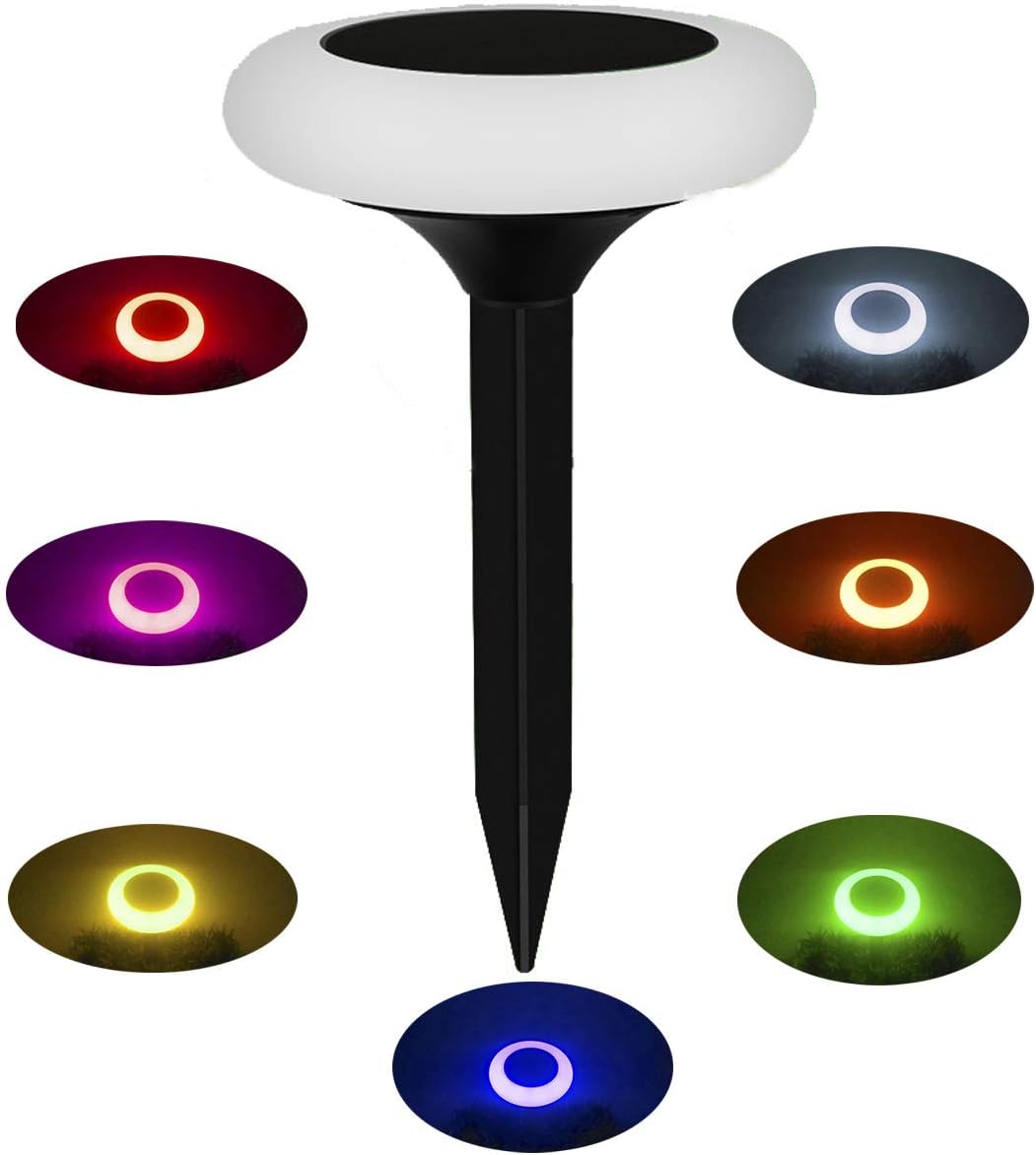 DiDi DENG Solar Ground Lights 7Colors Waterproof Ring LED Lights In-Ground Outdoor Landscape for Garden Lawm Patio Pathway Yard Walkway Auto On/Off (1 Pack)
