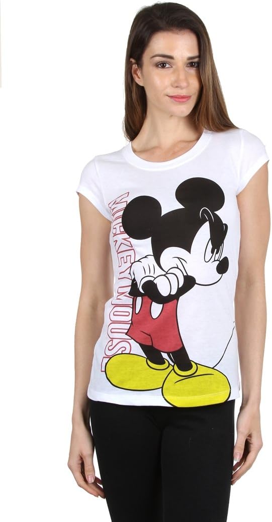 Disney Women's Mickey Mouse Cap Sleeve Angry Mickey White Shirt