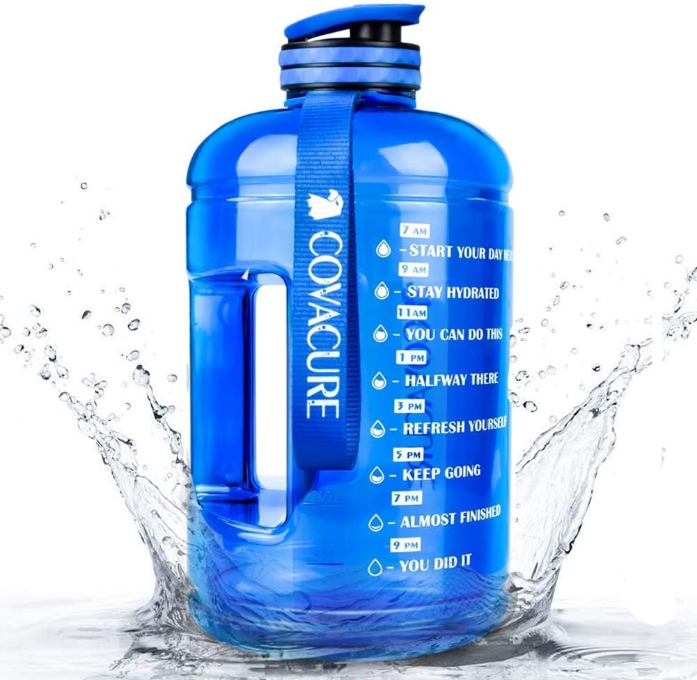 covacure Water Bottle with Time Marker - Reusable 360°Leak-Proof Drinking Water Jug for Gym Fitness, Camping, Hiking : Sports & Outdoors