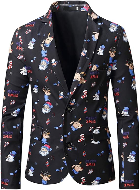 Mens Christmas Party Jacket Novelty Print Xmas Funny Suits Sweater