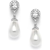 Mariell Pearl Bridal Wedding Drop Earrings with CZ Crystals for Brides, Bridesmaids, Birthday Gift