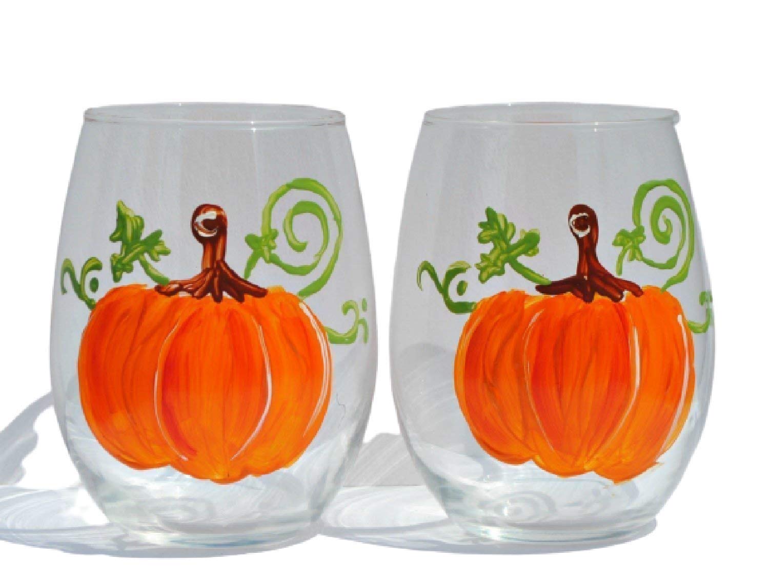 Amazon.com: Pumpkin Hand Painted Stemless Wine Glasses Set 2: Handmade