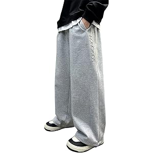 Boy's Athletic Sweatpants Wide Leg Casual Fall Letter Sports Elastic Waist Baggy Pants Kids' Youth Open Bottom Sweatpant
