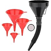 5-Piece Automotive Oil Funnel Set with Flexible Neck, Filter Screen, Wide Mouth for Gas, Oil, Coolant, Engine Oil