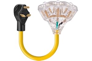 Rophor 30 Amp to 110 Adapter Generator Power Cord, 3 Prong 30 Amp to 15 Amp Generator Adapter, Nema TT-30P Male to 3X 5-20R Female with Lighted End, 1.5 FT