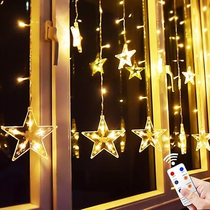 12 Sterne LED Lichtervorhang Lichterkette im Innen/Außen, Niederspannung Sternenvorhang warmweiß, wasserdicht IP65, 8 Fernbed