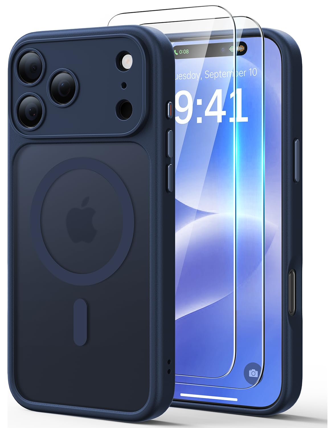 Photo 1 of JJL Magnetic for iPhone 17 Pro Case, Compatible with Magsafe, [with 2X Screen Protectors] [Full Camera Protection] Slim Translucent Matte Shockproof Protective Phone Cover, Deep Blue
