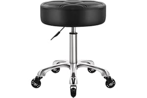 WKWKER Heavy Duty Rolling Stool with Wheels Hydraulic Swivel Adjustable Rolling Stool Ergonomic Thick Leather Round Seat Stoo