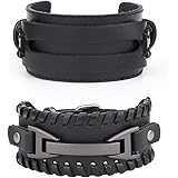 Milacolato 2Pcs Leather Wristbands for Men Black Brown Viking Bracelet Punk Wrap Cuff Bracelets Set Adjustable