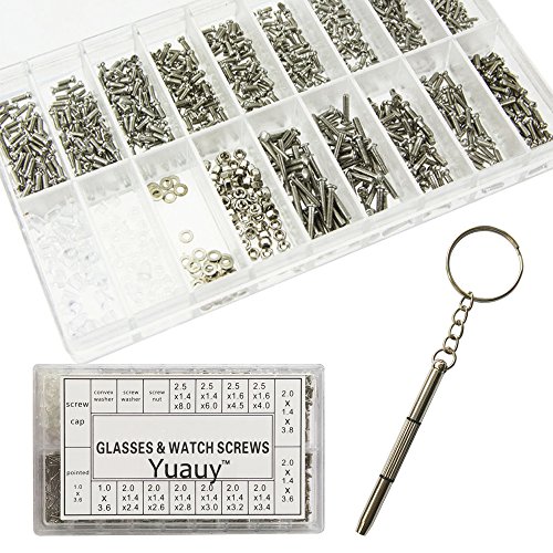 Click Here to See More Images Yuauy 1000PCs Tiny Screws Nut Assortment Repair Tool Micro Eyeglass Sunglass Spectacles Watch Kit Set Stainless Steel Screwdriver Glasses