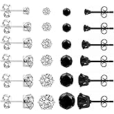 Stud Earrings Set LUCKYPADS 12 Pairs Stud Earrings for Women Hypoallergenic Stainless Steel Stud Earrings Pack Men Earrings Stud with Cubic Zirconia