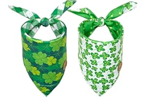CROWNED BEAUTY St Patricks Day Dog Bandanas Large 2 Pack, Lucky Leaf Set, Green Plaid Adjustable Triangle Reversible Holiday Scarves for Medium Large Extra Large Dogs Boy Girl Pets DB95-L