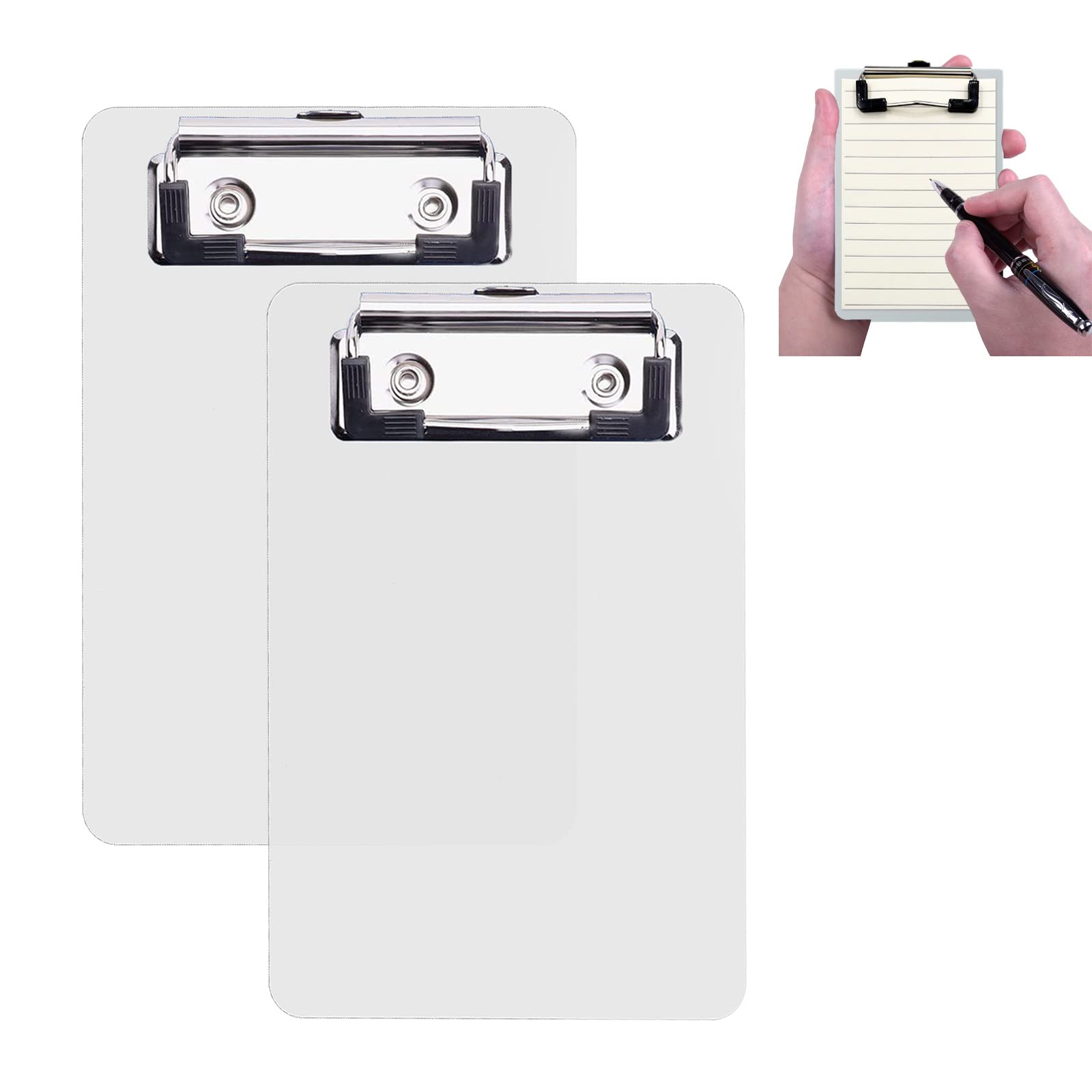 AZWOOD Mini Clipboard, 10 x 15 cm Plastic Clipboard, Small Clipboards with Pen Holder for Notepads, Receipts, Pocket Lists (White, Pack of 2)