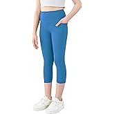 MEJING Girls Athletic Capri Leggings, Kids Yoga Pants with Pockets, Teen Girls Stretch Dance Running Workout Pants