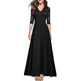 REPHYLLIS Women's V Neck Lace Vintage Formal Bridesmaid Wedding Long Dress