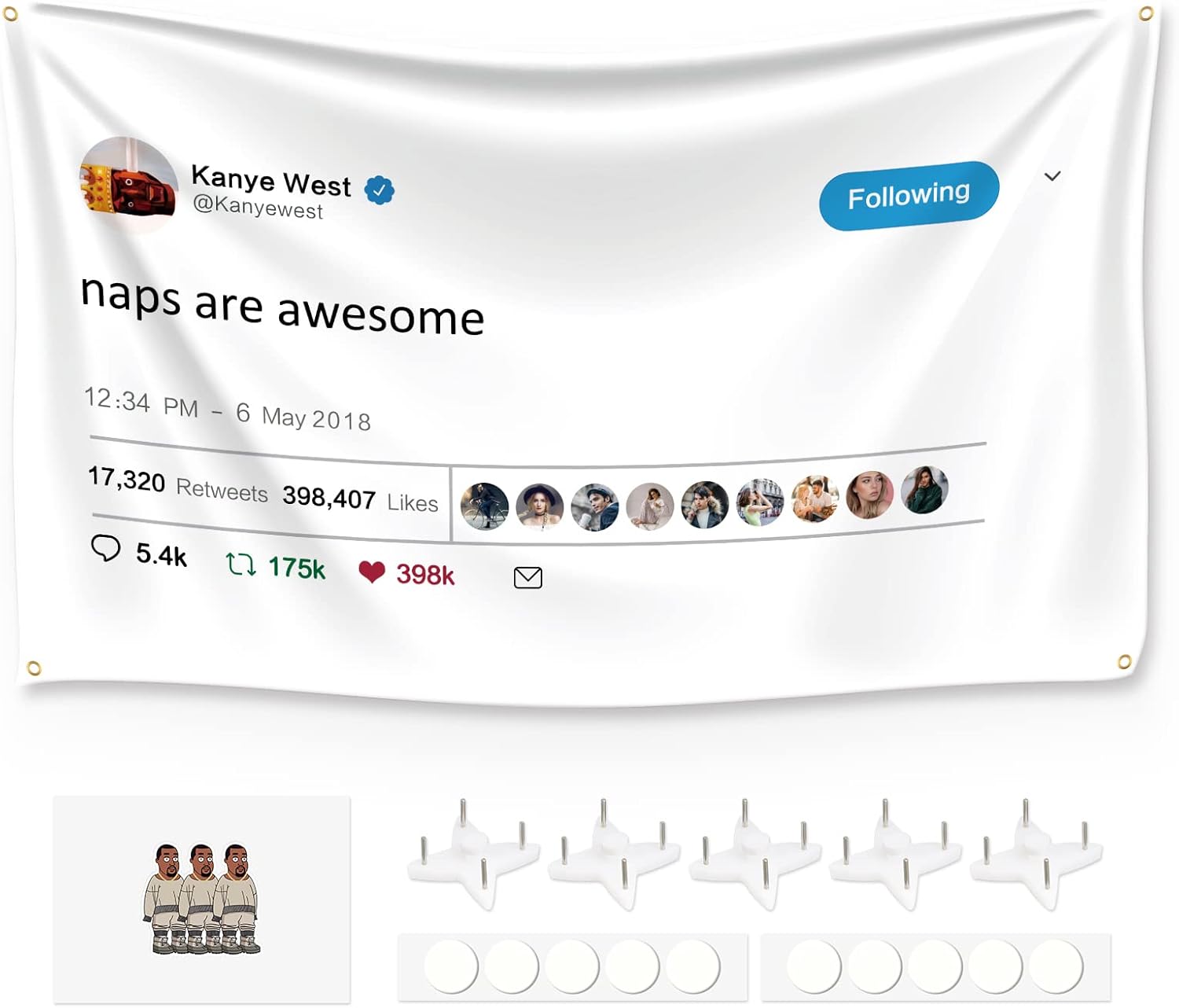 Tapestries - xiheer Kanye Tapestry Tweet flags, naps are awesome with Installation tool, Funny Flags for Room College University Dorm Guys Rapper wall Decorations meme Gift, 3x5 Ft