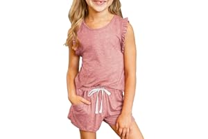 DOKOTOO KIDS Girls Outfits Summer Clothes Cute Sleeveless Tops T-Shirt and Shorts Set with Pockets Size 4-13 Years