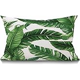 Smooffly Tropical Dense Jungle Palm Leaves Cotton Linen Throw Lumbar Waist Pillow Case Cushion Cover Home Office Decorative Oblong 12 X 20 Inches