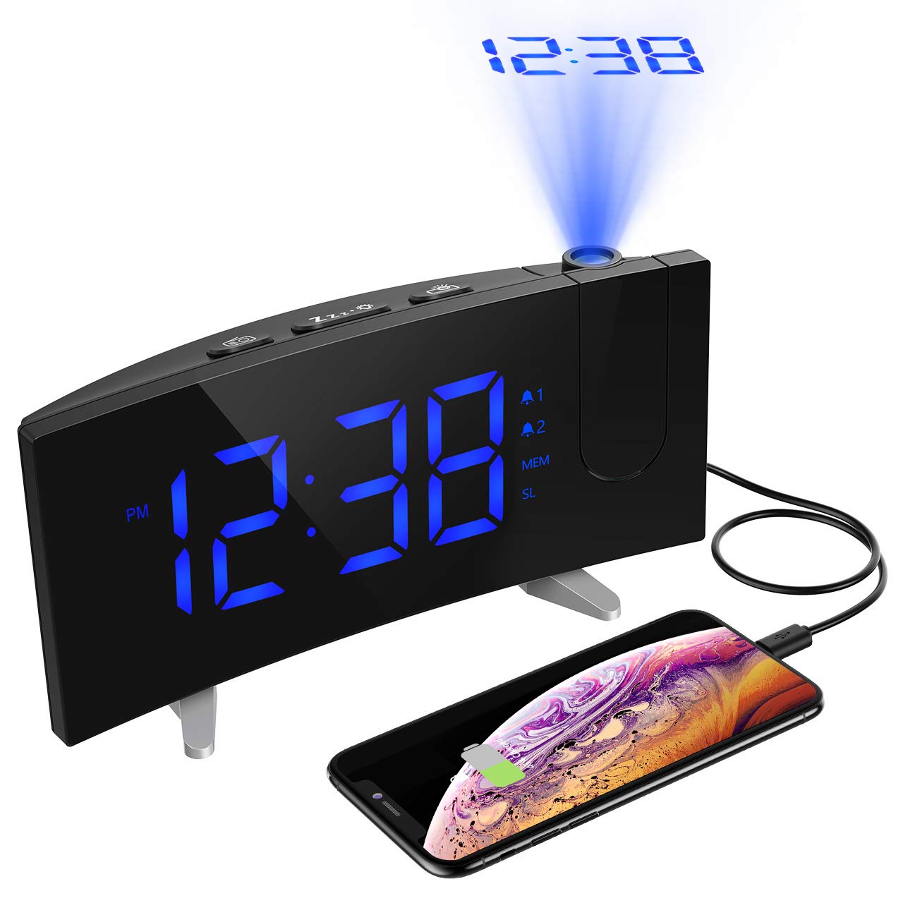 PICTEK Projection Alarm Clock, [Upgrade Version]5" Large LED Curved
