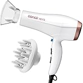 Conair Double Ceramic Hair Dryer with Diffuser &amp; Concentrator, 1875W | Ionic blow dryer with concentrator and diffuser hair dryer attachments made to smooth frizz and enhance curl definition