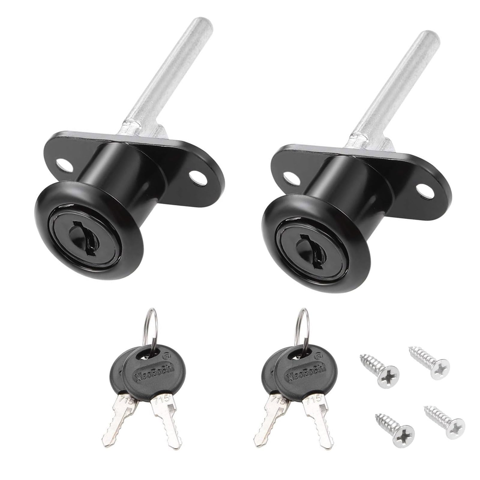 Recogwood 2Pcs 19mm Cabinet Plunger Lock, 3/4 Inch Cylinder Diameter Desk Drawer Plunger Lock Cupboard Security Cam Lock with Key for Filing Cabinets Wardrobe Display Cabinet Furniture, Key Different