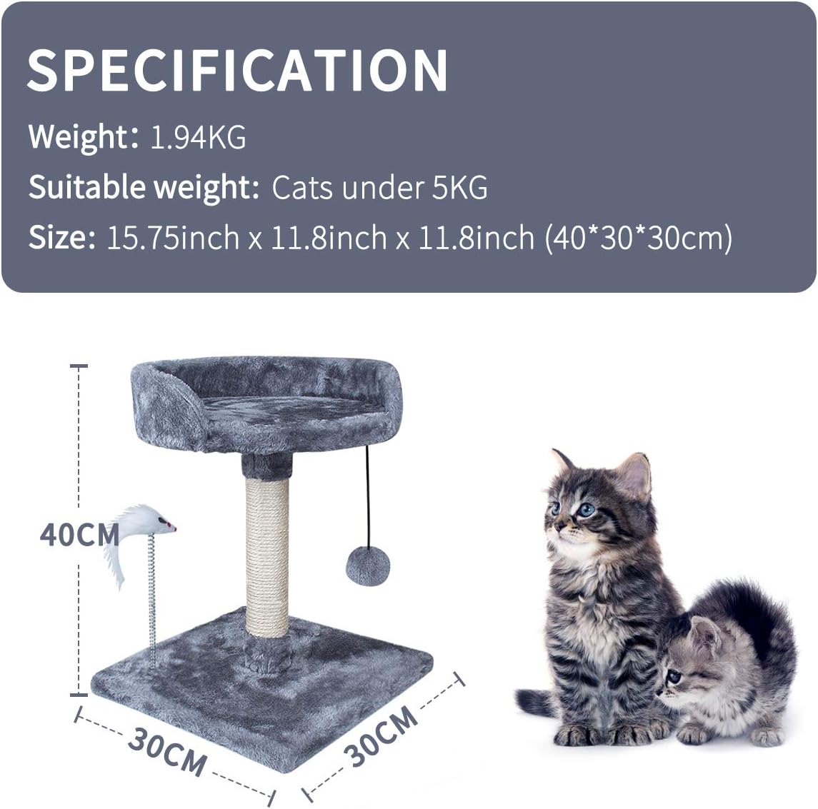 YUFU Cat Tree Tower with Natural Sisal Scratching Posts Large Platforms Cat Activity Platform Furniture with Funny Toys for Kittens Small Cat Playing Relaxing Sleeping… : Pet Supplies
