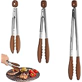 Wooden Kitchen Tongs Stainless Steel Salad Tongs with Walnut Wood Tip Locking & Hanging Cooking Utensils for Cooking & Servin