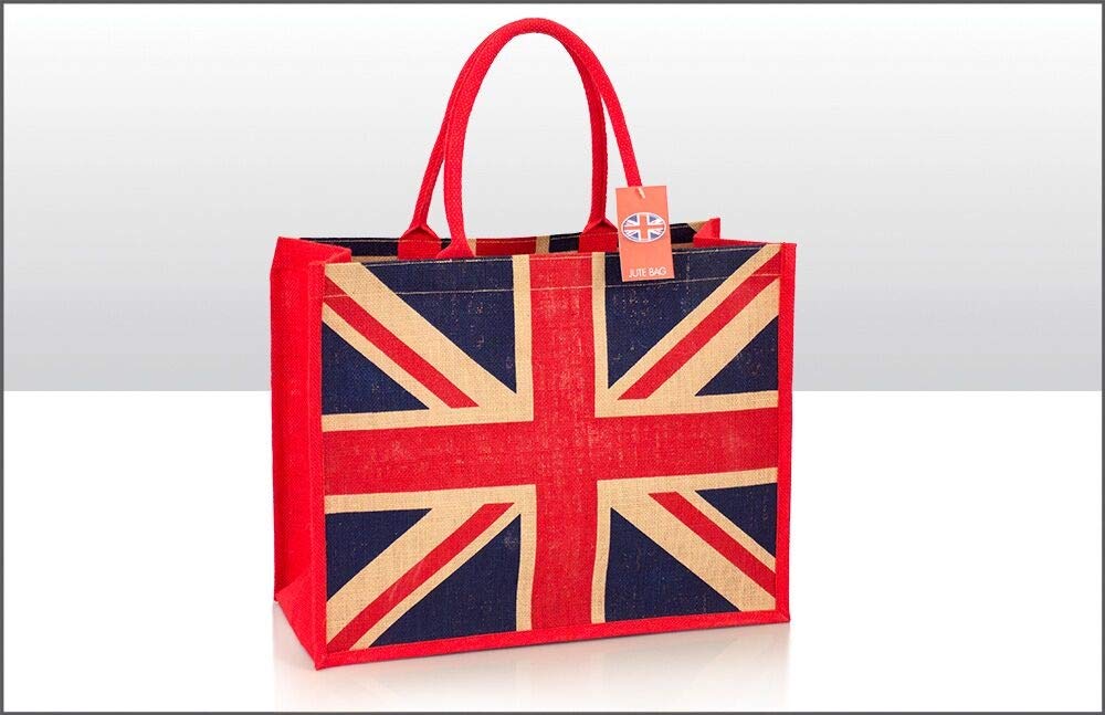 PLESIU FranGoo Union Jack Jute Shopping Bag - 17" w X 13.5" h 71005