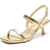 Amoji Women's 2.5 Inch Low Kitten Heel Heeled Sandals Party Wedding Dress Shoes FZ326 Gold 9 women