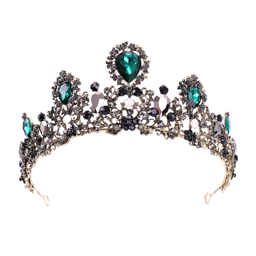 Beaupretty Baroque Crown Crystal Rhinestone Tiara Queen Princess Crown Hair Accessories for Wedding Party Green