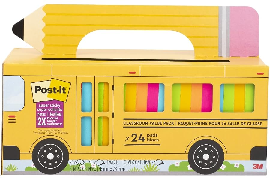 Post-it Super Sticky Notes, 3 x 3 in, Assorted Brights, 24 Pads