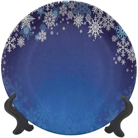 Christmas 10" Ceramic Decorative Plate,Ornamental White Snowflakes in